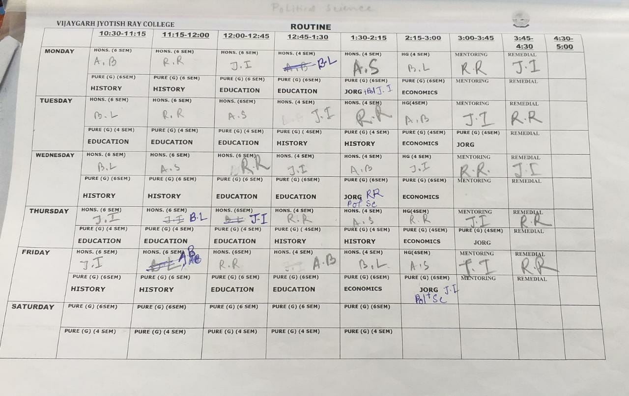 Temporary Routine for 4th and 6th Semester (Honours)